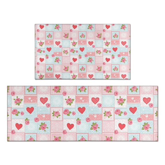 Pioneer Flower Floral Print Pattern Kitchen Rugs Sets Of 2, Anti Fatigue Non Slip Washable Floor Mats for Kitchen Sink Laundry, 17X30 Inch + 17X47 Inch