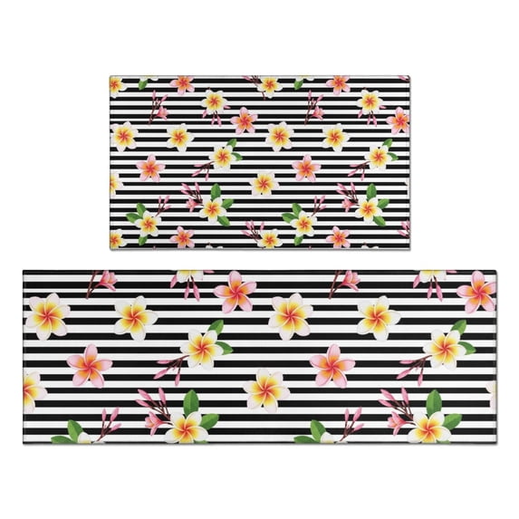 Pioneer Flower Floral Print Pattern Kitchen Rugs Sets Of 2, Anti Fatigue Non Slip Washable Floor Mats for Kitchen Sink Laundry, 17X30 Inch + 17X47 Inch