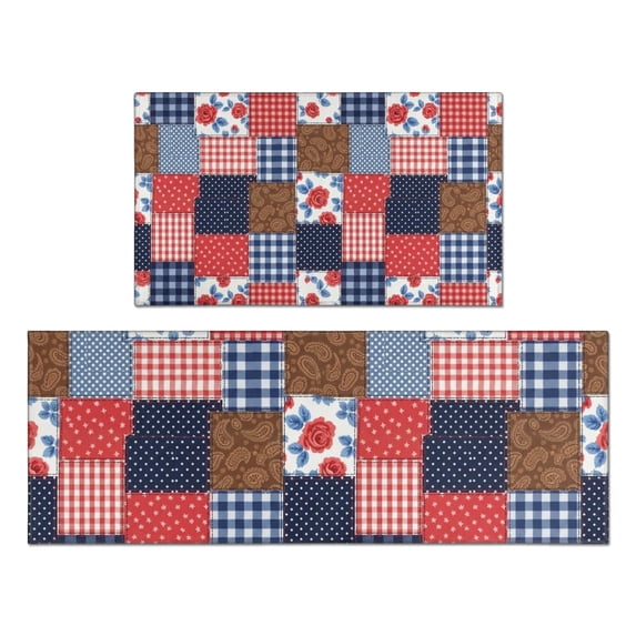 Pioneer Flower Floral Print Pattern Kitchen Rugs Sets Of 2, Anti Fatigue Non Slip Washable Floor Mats for Kitchen Sink Laundry, 17X30 Inch + 17X47 Inch