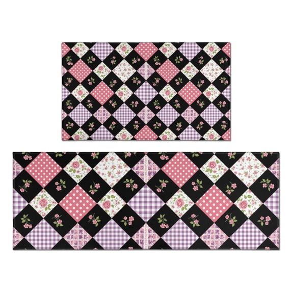 Pioneer Flower Floral Print Pattern Kitchen Rugs Sets Of 2, Anti Fatigue Non Slip Washable Floor Mats for Kitchen Sink Laundry, 17X30 Inch + 17X47 Inch