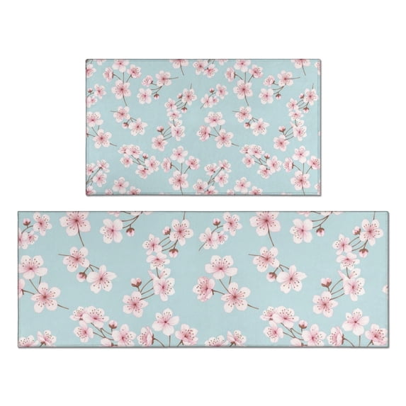 Pioneer Flower Floral Print Pattern Kitchen Rugs Sets Of 2, Anti Fatigue Non Slip Washable Floor Mats for Kitchen Sink Laundry, 17X30 Inch + 17X47 Inch