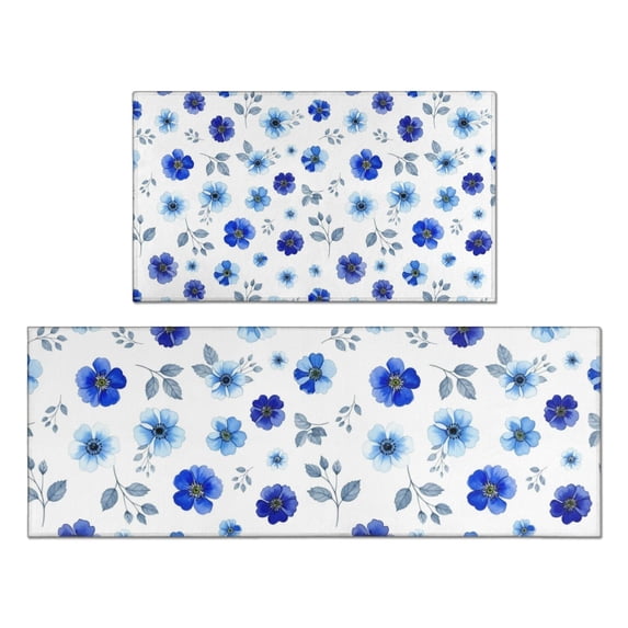 Pioneer Flower Floral Print Pattern Kitchen Rugs Sets Of 2, Anti Fatigue Non Slip Washable Floor Mats for Kitchen Sink Laundry, 17X30 Inch + 17X47 Inch