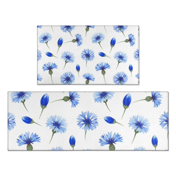 Pioneer Flower Floral Print Pattern Kitchen Rugs Sets Of 2, Anti Fatigue Non Slip Washable Floor Mats for Kitchen Sink Laundry, 17X30 Inch + 17X47 Inch