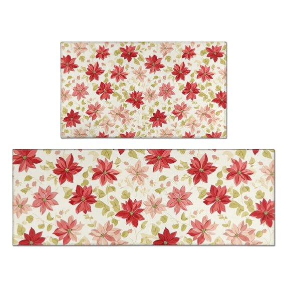 Pioneer Flower Floral Print Pattern Kitchen Rugs Sets Of 2, Anti Fatigue Non Slip Washable Floor Mats for Kitchen Sink Laundry, 17X30 Inch + 17X47 Inch