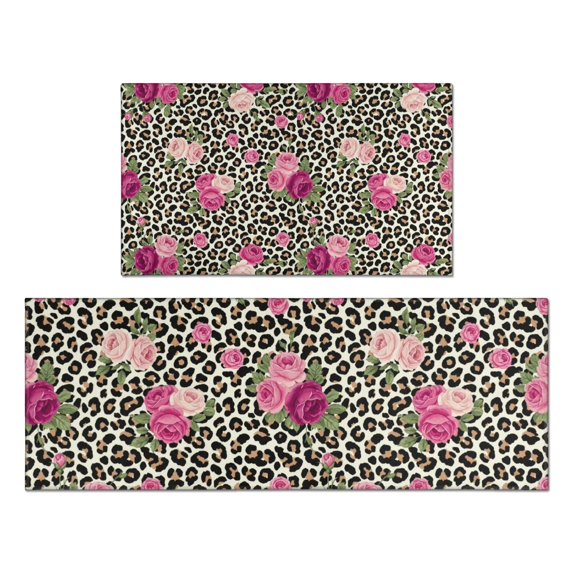 Pioneer Flower Floral Print Pattern Kitchen Rugs Sets Of 2, Anti Fatigue Non Slip Washable Floor Mats for Kitchen Sink Laundry, 17X30 Inch + 17X47 Inch
