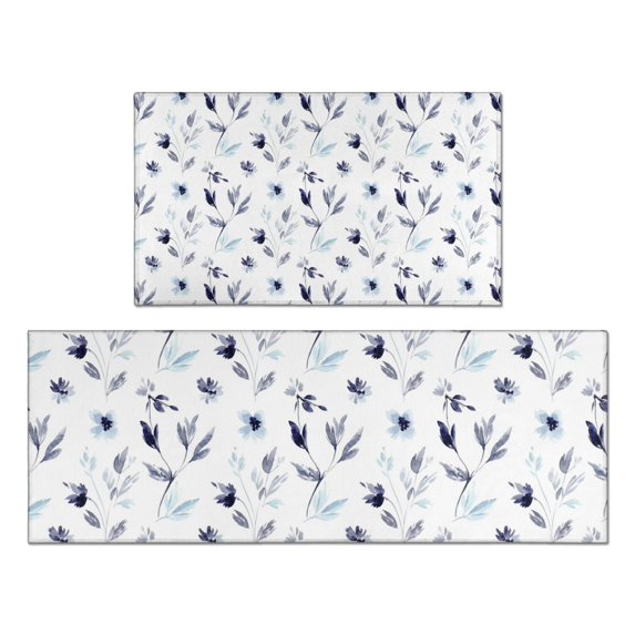 Pioneer Flower Floral Print Pattern Kitchen Rugs Sets Of 2, Anti Fatigue Non Slip Washable Floor Mats for Kitchen Sink Laundry, 17X30 Inch + 17X47 Inch