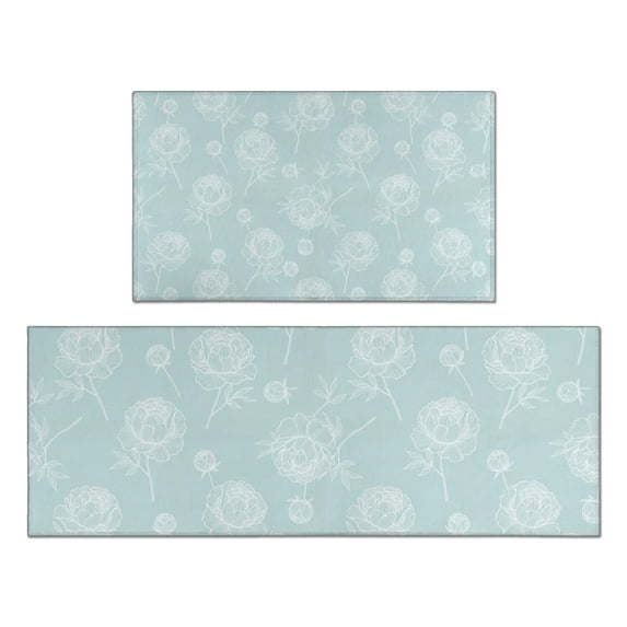 Pioneer Flower Floral Print Pattern Kitchen Rugs Sets Of 2, Anti Fatigue Non Slip Washable Floor Mats for Kitchen Sink Laundry, 17X30 Inch + 17X47 Inch