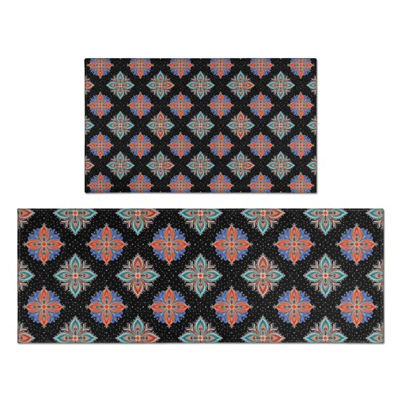 Pioneer Flower Floral Print Pattern Kitchen Rugs Sets Of 2, Anti Fatigue Non Slip Washable Floor Mats for Kitchen Sink Laundry, 17X30 Inch + 17X47 Inch