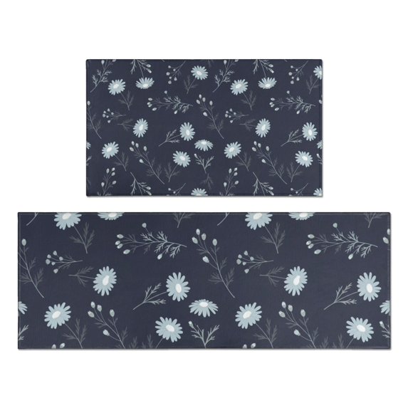 Pioneer Flower Floral Print Pattern Kitchen Rugs Sets Of 2, Anti Fatigue Non Slip Washable Floor Mats for Kitchen Sink Laundry, 17X30 Inch + 17X47 Inch