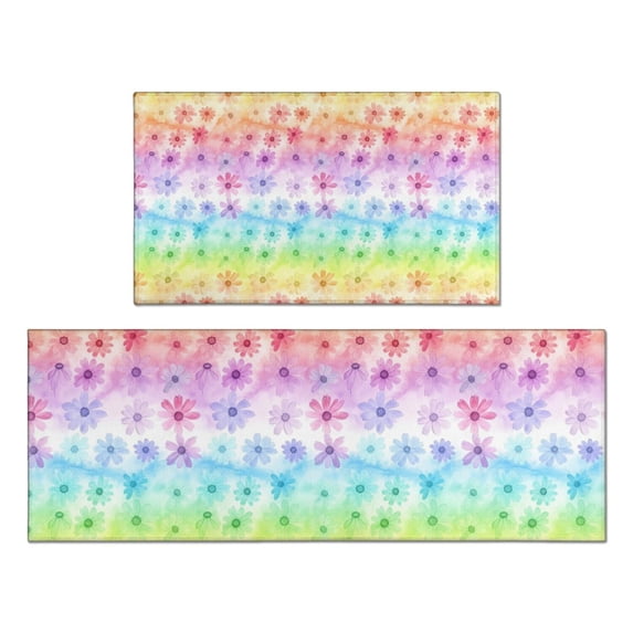 Pioneer Flower Floral Print Pattern Kitchen Rugs Sets Of 2, Anti Fatigue Non Slip Washable Floor Mats for Kitchen Sink Laundry, 17X30 Inch + 17X47 Inch