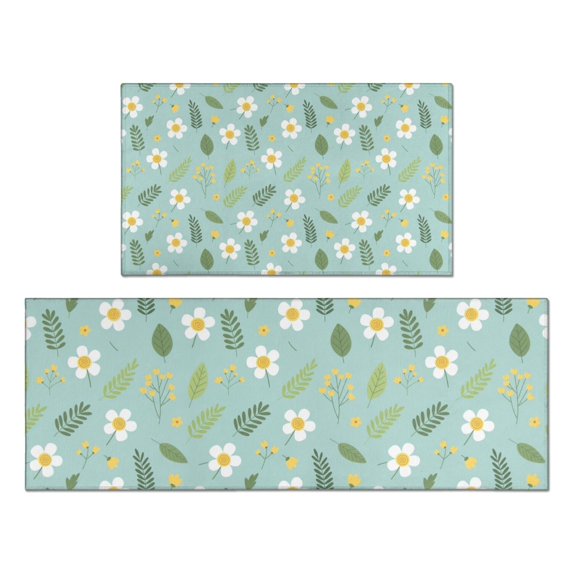 Pioneer Flower Floral Print Pattern Kitchen Rugs Sets Of 2, Anti Fatigue Non Slip Washable Floor Mats for Kitchen Sink Laundry, 17X30 Inch + 17X47 Inch