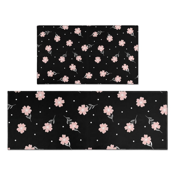 Pioneer Flower Floral Print Pattern Kitchen Rugs Sets Of 2, Anti Fatigue Non Slip Washable Floor Mats for Kitchen Sink Laundry, 17X30 Inch + 17X47 Inch