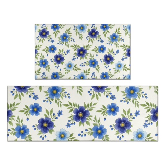 Pioneer Flower Floral Print Pattern Kitchen Rugs Sets Of 2, Anti Fatigue Non Slip Washable Floor Mats for Kitchen Sink Laundry, 17X30 Inch + 17X47 Inch