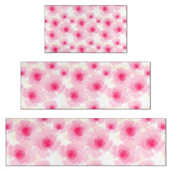 Pioneer Flower Floral Print Pattern Kitchen Rugs Sets Of 3,Kitchen Runner Rugs Non Skid Washable,Decorative Kitchen Floor Mats for Kitchen,Sink,Laundry,17"x30"+ 17"x47" + 17"x59"
