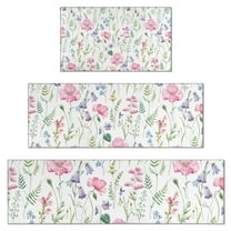 Pioneer Flower Floral Print Pattern Kitchen Rugs Sets Of 3,Kitchen Runner Rugs Non Skid Washable,Decorative Kitchen Floor Mats for Kitchen,Sink,Laundry,17"x30"  17"x47"   17"x59"