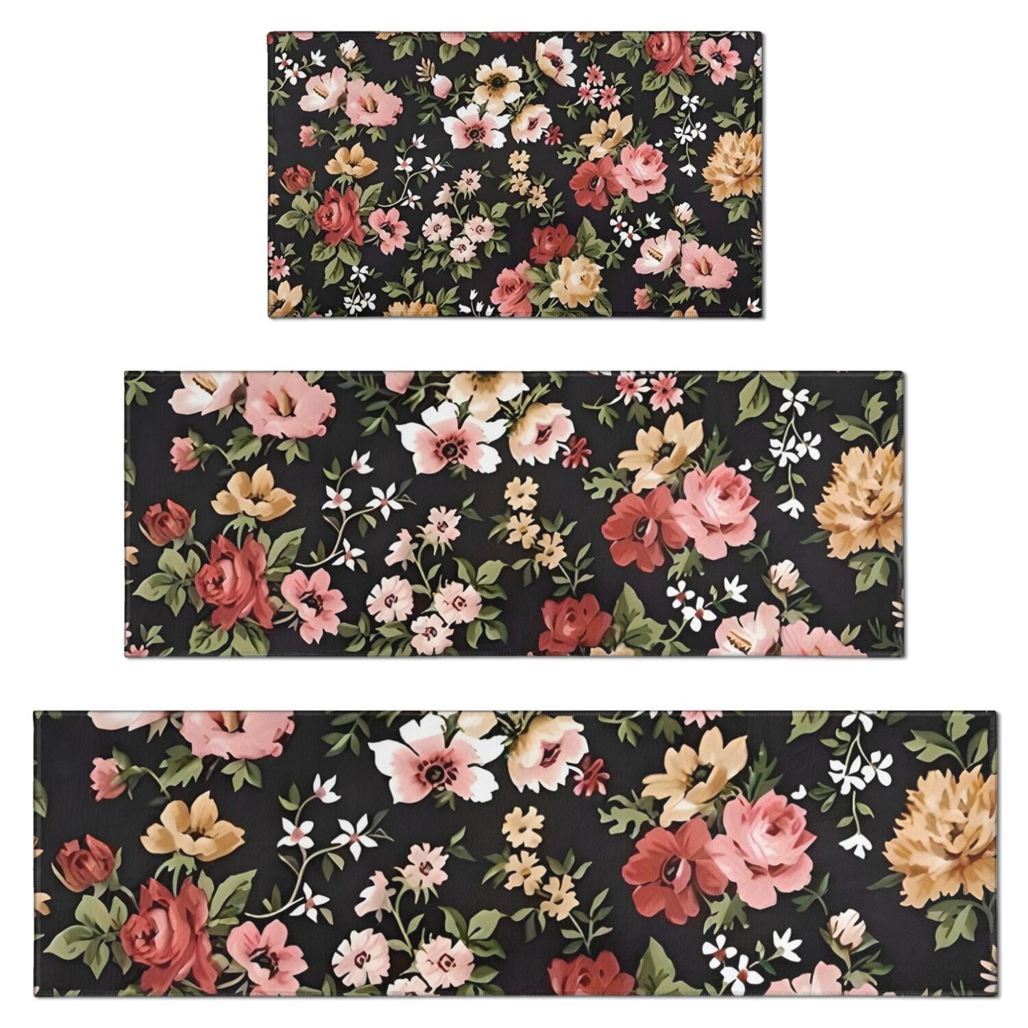 Pioneer Flower Floral Print Pattern Kitchen Rugs Sets Of 3,Kitchen ...