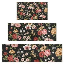 Pioneer Flower Floral Print Pattern Kitchen Rugs Sets Of 3,Kitchen Runner Rugs Non Skid Washable,Decorative Kitchen Floor Mats for Kitchen,Sink,Laundry,17"x30"  17"x47"   17"x59"