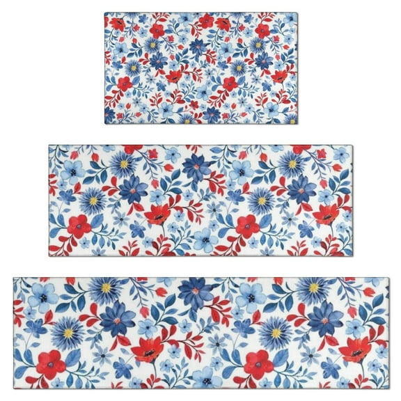 Pioneer Flower Floral Print Pattern Kitchen Rugs Sets Of 3,Kitchen Runner Rugs Non Skid Washable,Decorative Kitchen Floor Mats for Kitchen,Sink,Laundry,17"x30"+ 17"x47" + 17"x59"