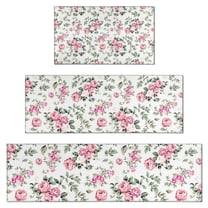 Pioneer Flower Floral Print Pattern Kitchen Rugs Sets Of 3,Kitchen Runner Rugs Non Skid Washable,Decorative Kitchen Floor Mats for Kitchen,Sink,Laundry,17"x30" 17"x47" 17"x59"