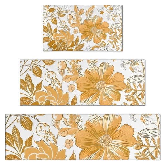 Pioneer Flower Floral Print Pattern Kitchen Rugs Sets Of 3,Kitchen Runner Rugs Non Skid Washable,Decorative Kitchen Floor Mats for Kitchen,Sink,Laundry,17"x30"+ 17"x47" + 17"x59"