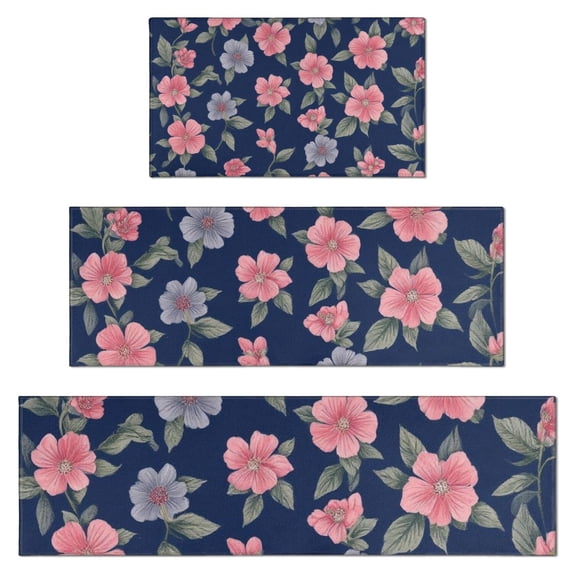 Pioneer Flower Floral Print Pattern Kitchen Rugs Sets Of 3,Kitchen Runner Rugs Non Skid Washable,Decorative Kitchen Floor Mats for Kitchen,Sink,Laundry,17"x30"+ 17"x47" + 17"x59"