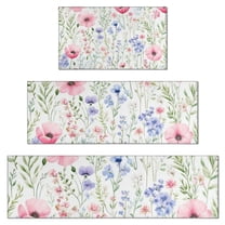 Pioneer Flower Floral Print Pattern Kitchen Rugs Sets Of 3,Kitchen Runner Rugs Non Skid Washable,Decorative Kitchen Floor Mats for Kitchen,Sink,Laundry,17"x30" 17"x47" 17"x59"
