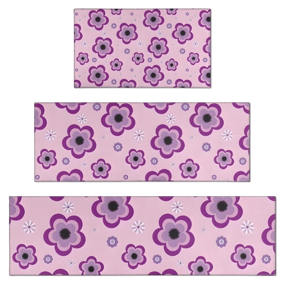 Pioneer Flower Floral Print Pattern Kitchen Rugs Sets Of 3,Kitchen Runner Rugs Non Skid Washable,Decorative Kitchen Floor Mats for Kitchen,Sink,Laundry,17"x30"+ 17"x47" + 17"x59"