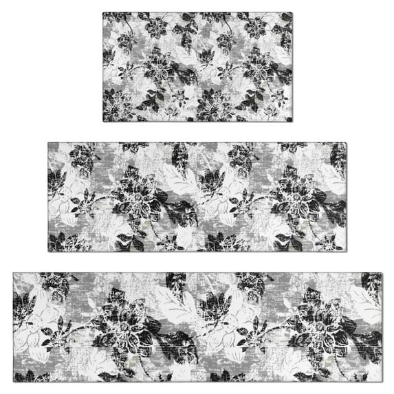 Pioneer Flower Floral Print Pattern Kitchen Rugs Sets Of 3,Kitchen Runner Rugs Non Skid Washable,Decorative Kitchen Floor Mats for Kitchen,Sink,Laundry,17"x30"+ 17"x47" + 17"x59"