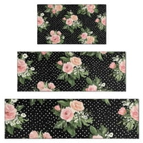 Pioneer Flower Floral Print Pattern Kitchen Rugs Sets Of 3,Kitchen Runner Rugs Non Skid Washable,Decorative Kitchen Floor Mats for Kitchen,Sink,Laundry,17"x30"  17"x47"   17"x59"