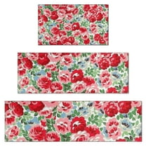 Pioneer Flower Floral Print Pattern Kitchen Rugs Sets Of 3,Kitchen Runner Rugs Non Skid Washable,Decorative Kitchen Floor Mats for Kitchen,Sink,Laundry,17"x30" 17"x47" 17"x59"