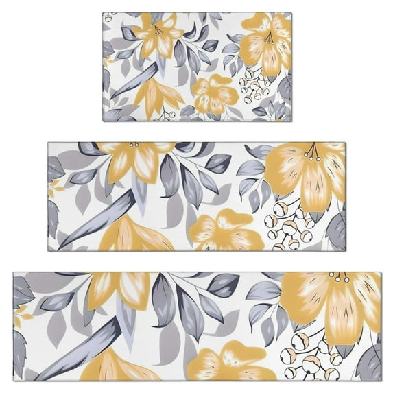 Pioneer Flower Floral Print Pattern Kitchen Rugs Sets Of 3,Kitchen Runner Rugs Non Skid Washable,Decorative Kitchen Floor Mats for Kitchen,Sink,Laundry,17"x30"+ 17"x47" + 17"x59"