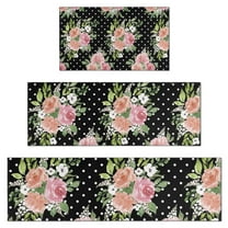 Pioneer Flower Floral Print Pattern Kitchen Rugs Sets Of 3,Kitchen Runner Rugs Non Skid Washable,Decorative Kitchen Floor Mats for Kitchen,Sink,Laundry,17"x30"  17"x47"   17"x59"