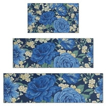 Pioneer Flower Floral Print Pattern Kitchen Rugs Sets Of 3,Kitchen Runner Rugs Non Skid Washable,Decorative Kitchen Floor Mats for Kitchen,Sink,Laundry,17"x30"  17"x47"   17"x59"