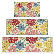 Pioneer Flower Floral Print Pattern Kitchen Rugs Sets Of 3,Kitchen Runner Rugs Non Skid Washable,Decorative Kitchen Floor Mats for Kitchen,Sink,Laundry,17"x30"  17"x47"   17"x59"