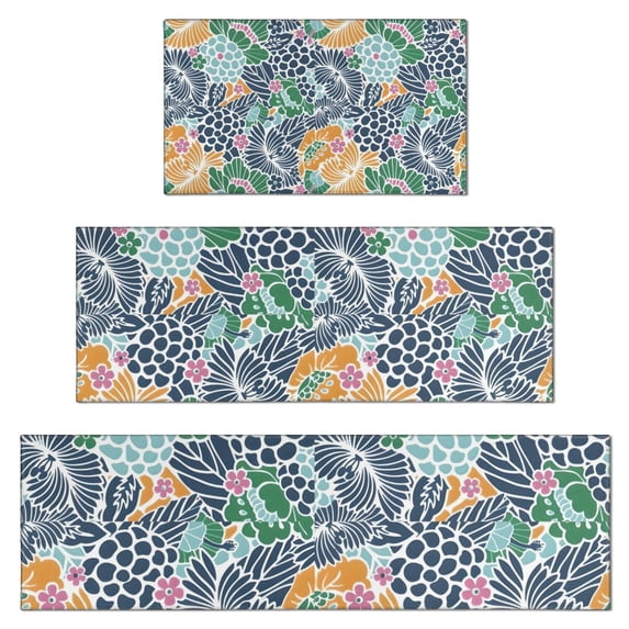 Pioneer Flower Floral Print Pattern Kitchen Rugs Sets Of 3,Kitchen Runner Rugs Non Skid Washable,Decorative Kitchen Floor Mats for Kitchen,Sink,Laundry,17"x30"+ 17"x47" + 17"x59"