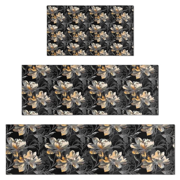 Pioneer Flower Floral Print Pattern Kitchen Rugs Sets Of 3,Kitchen Runner Rugs Non Skid Washable,Decorative Kitchen Floor Mats for Kitchen,Sink,Laundry,17"x30"+ 17"x47" + 17"x59"