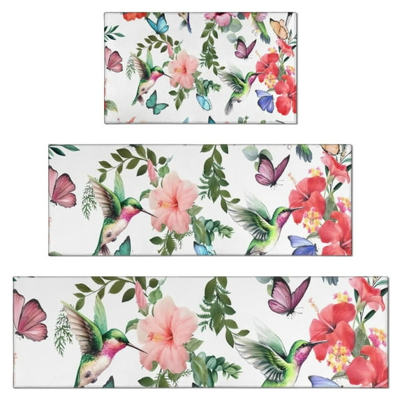 Pioneer Flower Floral Print Pattern Kitchen Rugs Sets Of 3,Kitchen Runner Rugs Non Skid Washable,Decorative Kitchen Floor Mats for Kitchen,Sink,Laundry,17"x30"+ 17"x47" + 17"x59"