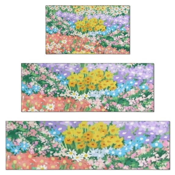 Pioneer Flower Floral Print Pattern Kitchen Rugs Sets Of 3,Kitchen Runner Rugs Non Skid Washable,Decorative Kitchen Floor Mats for Kitchen,Sink,Laundry,17"x30"+ 17"x47" + 17"x59"