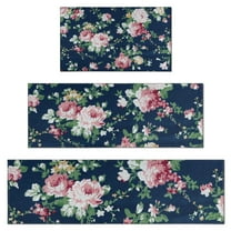 Pioneer Flower Floral Print Pattern Kitchen Rugs Sets Of 3,Kitchen Runner Rugs Non Skid Washable,Decorative Kitchen Floor Mats for Kitchen,Sink,Laundry,17"x30"  17"x47"   17"x59"