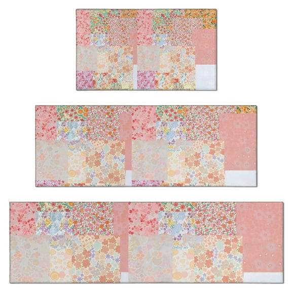 Pioneer Flower Floral Print Pattern Kitchen Rugs Sets Of 3,Kitchen Runner Rugs Non Skid Washable,Decorative Kitchen Floor Mats for Kitchen,Sink,Laundry,17"x30"+ 17"x47" + 17"x59"
