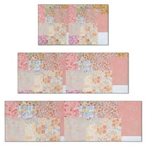 Pioneer Flower Floral Print Pattern Kitchen Rugs Sets Of 3,Kitchen Runner Rugs Non Skid Washable,Decorative Kitchen Floor Mats for Kitchen,Sink,Laundry,17"x30" 17"x47" 17"x59"