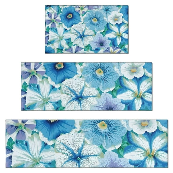 Pioneer Flower Floral Print Pattern Kitchen Rugs Sets Of 3,Kitchen Runner Rugs Non Skid Washable,Decorative Kitchen Floor Mats for Kitchen,Sink,Laundry,17"x30"+ 17"x47" + 17"x59"