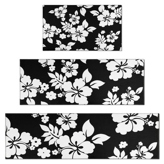 Pioneer Flower Floral Print Pattern Kitchen Rugs Sets Of 3,Kitchen Runner Rugs Non Skid Washable,Decorative Kitchen Floor Mats for Kitchen,Sink,Laundry,17"x30"+ 17"x47" + 17"x59"