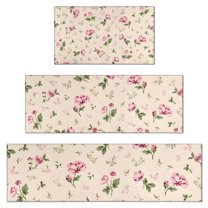 Pioneer Flower Floral Print Pattern Kitchen Rugs Sets Of 3,Kitchen Runner Rugs Non Skid Washable,Decorative Kitchen Floor Mats for Kitchen,Sink,Laundry,17"x30"  17"x47"   17"x59"