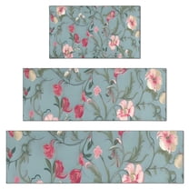 Pioneer Flower Floral Print Pattern Kitchen Rugs Sets Of 3,Kitchen Runner Rugs Non Skid Washable,Decorative Kitchen Floor Mats for Kitchen,Sink,Laundry,17"x30"  17"x47"   17"x59"