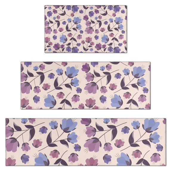 Pioneer Flower Floral Print Pattern Kitchen Rugs Sets Of 3,Kitchen Runner Rugs Non Skid Washable,Decorative Kitchen Floor Mats for Kitchen,Sink,Laundry,17"x30"+ 17"x47" + 17"x59"
