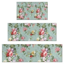 Pioneer Flower Floral Print Pattern Kitchen Rugs Sets Of 3,Kitchen Runner Rugs Non Skid Washable,Decorative Kitchen Floor Mats for Kitchen,Sink,Laundry,17"x30" 17"x47" 17"x59"