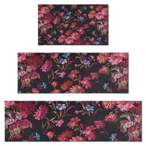 Pioneer Flower Floral Print Pattern Kitchen Rugs Sets Of 3,Kitchen Runner Rugs Non Skid Washable,Decorative Kitchen Floor Mats for Kitchen,Sink,Laundry,17"x30"  17"x47"   17"x59"
