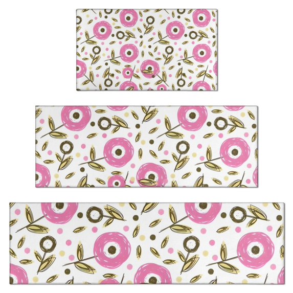 Pioneer Flower Floral Print Pattern Kitchen Rugs Sets Of 3,Kitchen Runner Rugs Non Skid Washable,Decorative Kitchen Floor Mats for Kitchen,Sink,Laundry,17"x30"+ 17"x47" + 17"x59"