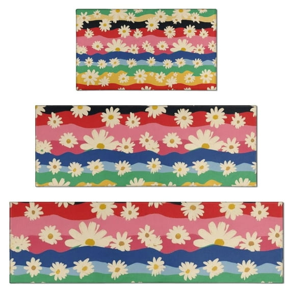 Pioneer Flower Floral Print Pattern Kitchen Rugs Sets Of 3,Kitchen Runner Rugs Non Skid Washable,Decorative Kitchen Floor Mats for Kitchen,Sink,Laundry,17"x30"+ 17"x47" + 17"x59"